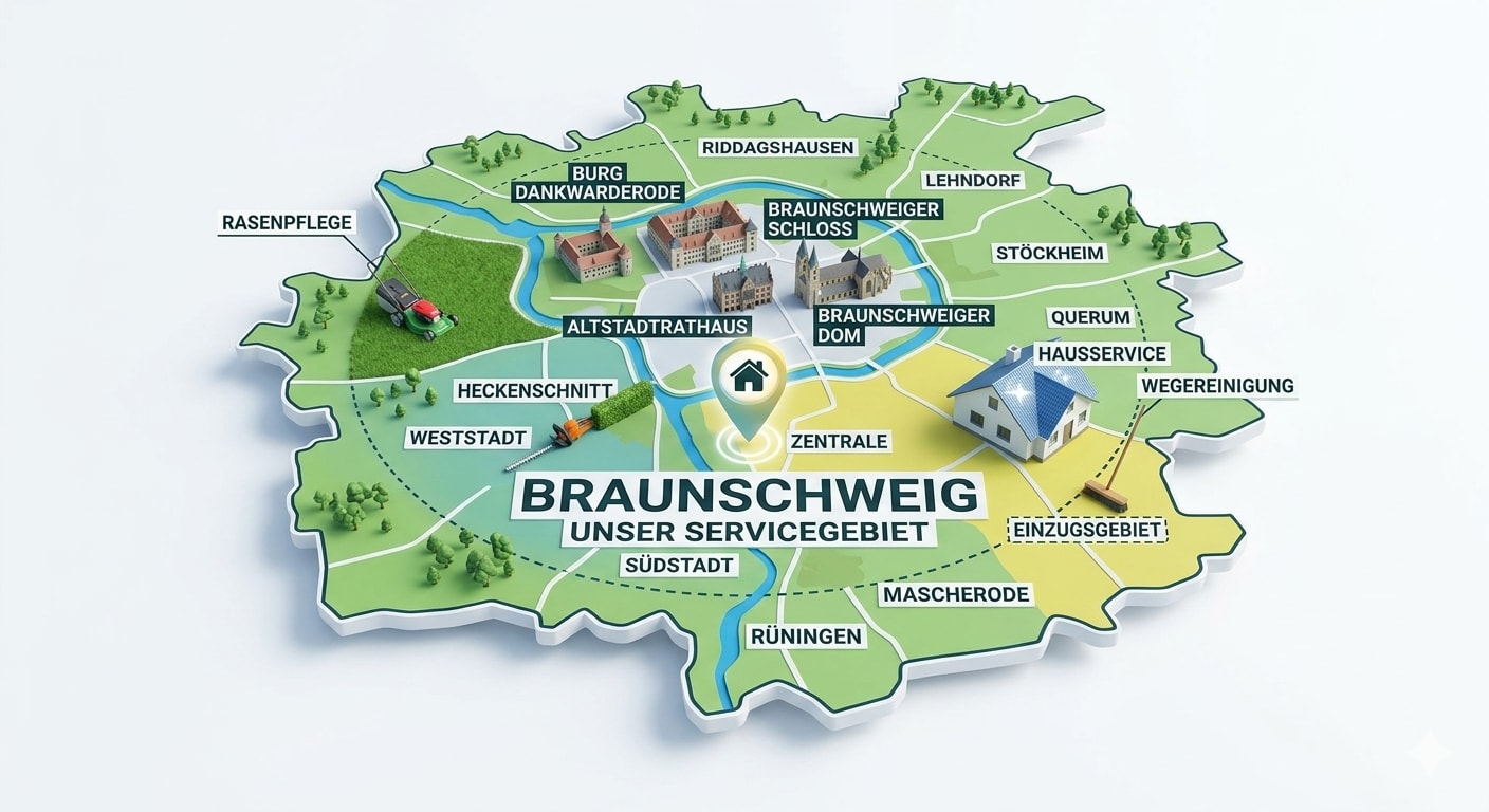 Servicegebiet-Karte: Haus- & Gartenservice Florschütz in allen Stadtteilen von Braunschweig